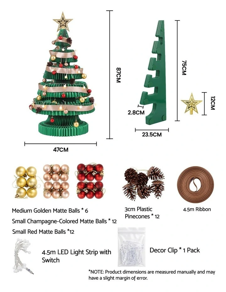 Jingle Jollys Paper Christmas Tree 87CM w/ Star Topper LEDs Xmas Decorations Kit Home Office Green image 2