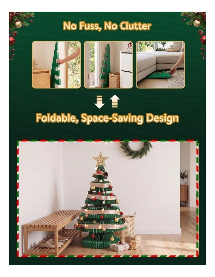 Jingle Jollys Paper Christmas Tree 87CM w/ Star Topper LEDs Xmas Decorations Kit Home Office Green image 4
