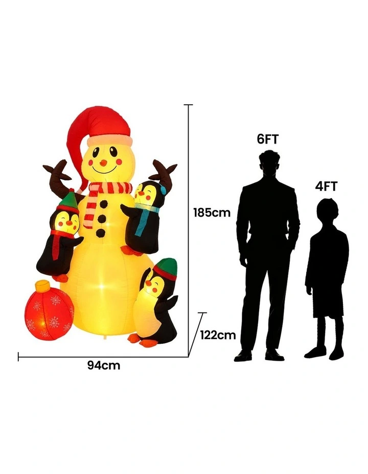 Jingle Jollys Christmas Inflatable Snowman 1.8M Height LED Outdoor Decorations Warm Light image 2