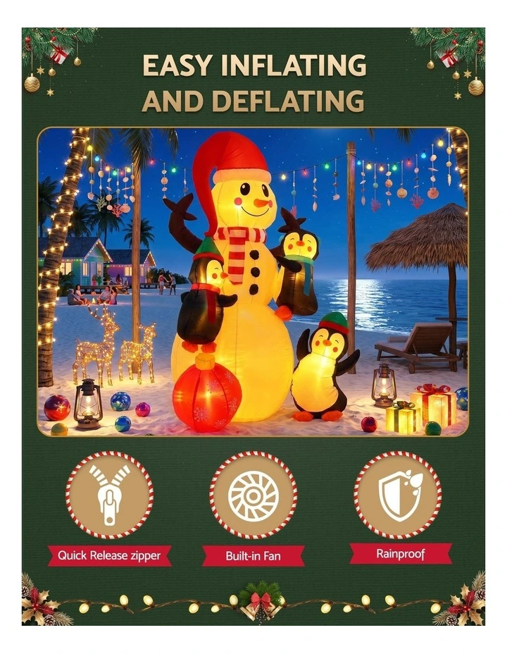 Jingle Jollys Christmas Inflatable Snowman 1.8M Height LED Outdoor Decorations Warm Light image 5