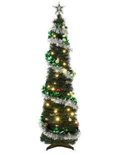 Jingle Jollys Pop Up Christmas Tree Pre Decorated Warm White LED 155cm