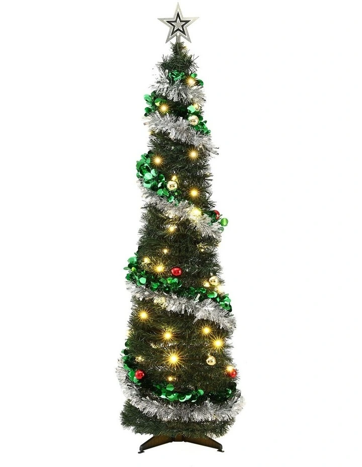 Jingle Jollys Pop Up Christmas Tree Pre Decorated Warm White LED 155cm image 1