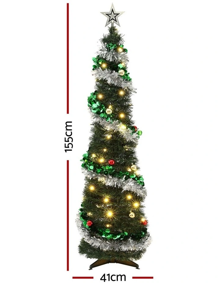 Jingle Jollys Pop Up Christmas Tree Pre Decorated Warm White LED 155cm image 2
