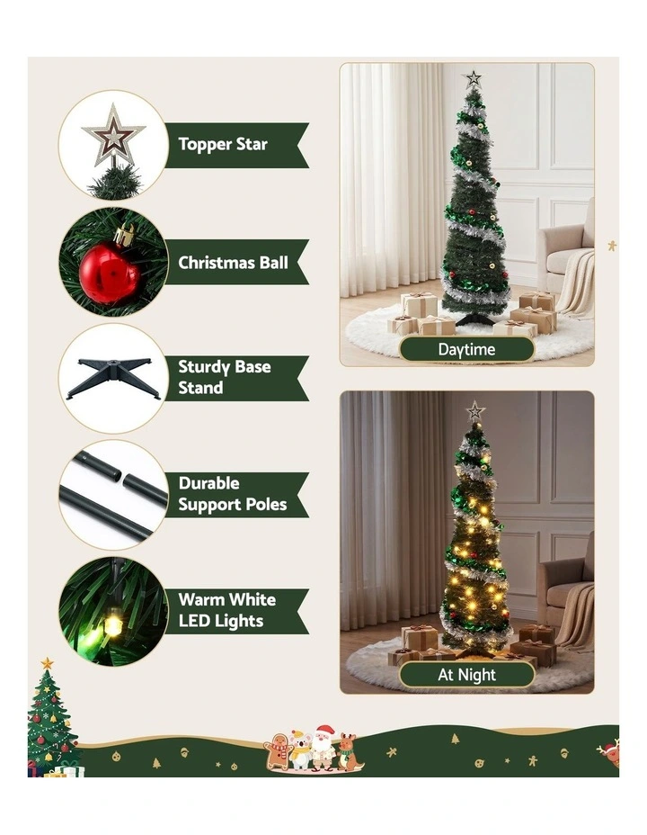Jingle Jollys Pop Up Christmas Tree Pre Decorated Warm White LED 155cm image 4