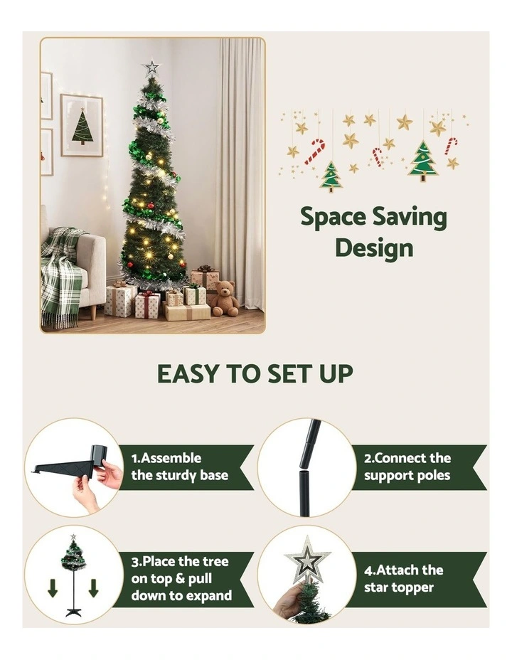 Jingle Jollys Pop Up Christmas Tree Pre Decorated Warm White LED 155cm image 5