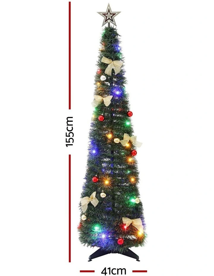 Jingle Jollys Pop Up Christmas Tree Pre Decorated Multicolour LED 155cm image 2