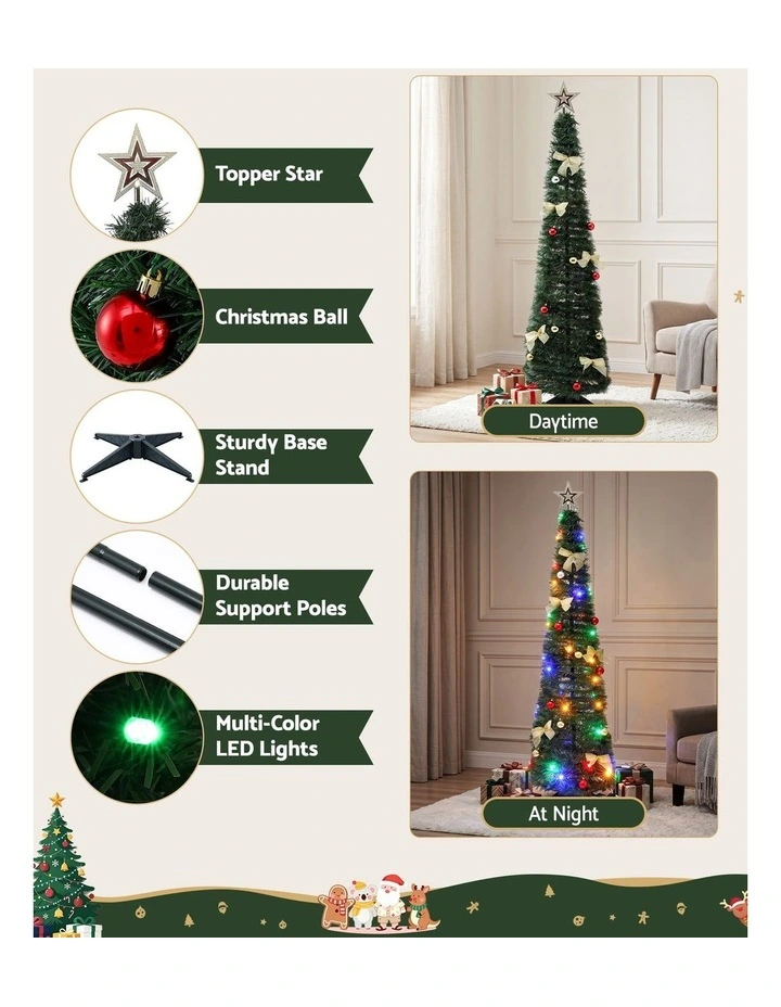 Jingle Jollys Pop Up Christmas Tree Pre Decorated Multicolour LED 155cm image 4