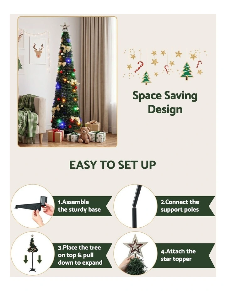 Jingle Jollys Pop Up Christmas Tree Pre Decorated Multicolour LED 155cm image 5