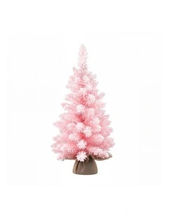Jingle Jollys 60cm Flocked Pink Christmas Tree Mini Tabletop Xmas Tree