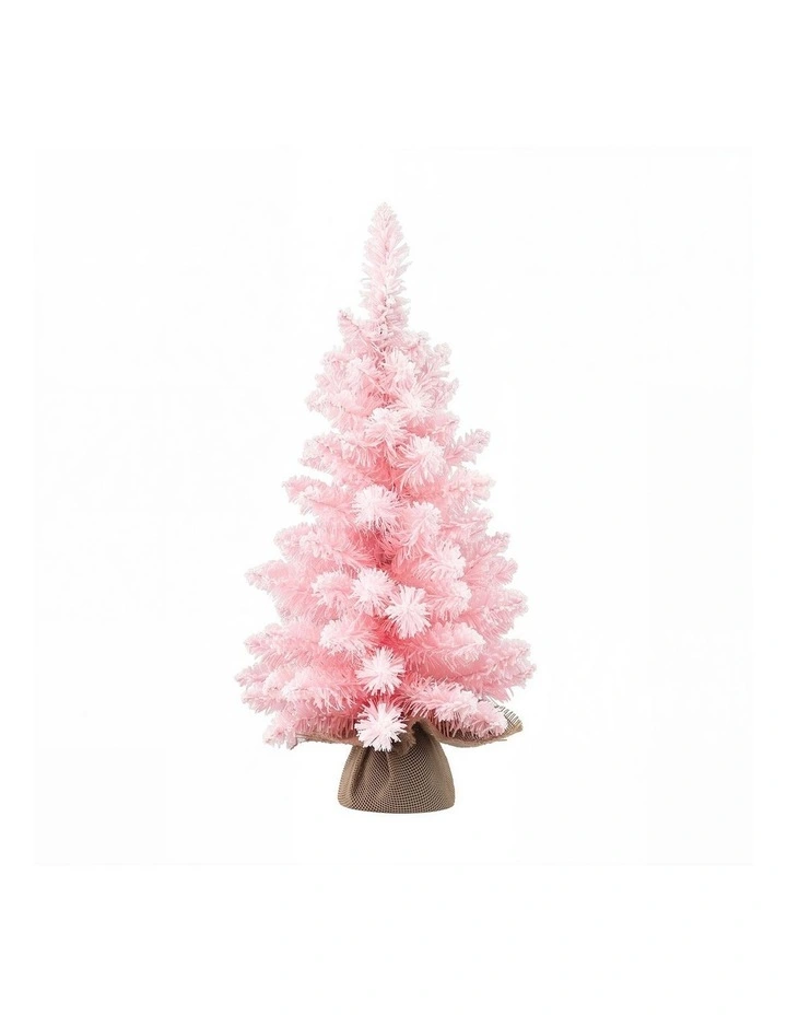 Jingle Jollys 60cm Flocked Pink Christmas Tree Mini Tabletop Xmas Tree image 1