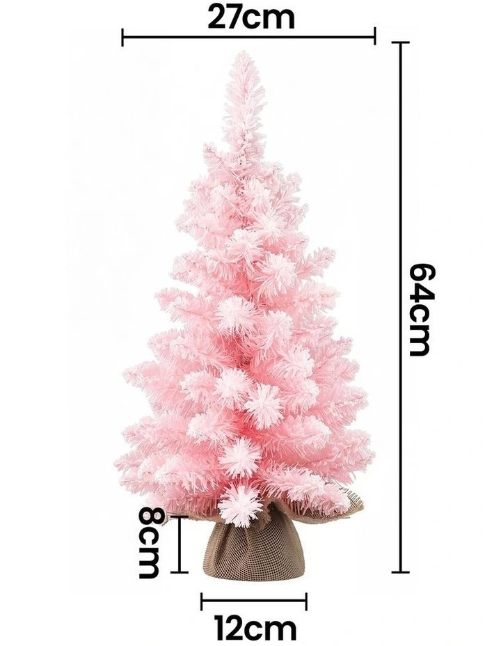 Jingle Jollys 60cm Flocked Pink Christmas Tree Mini Tabletop Xmas Tree image 2