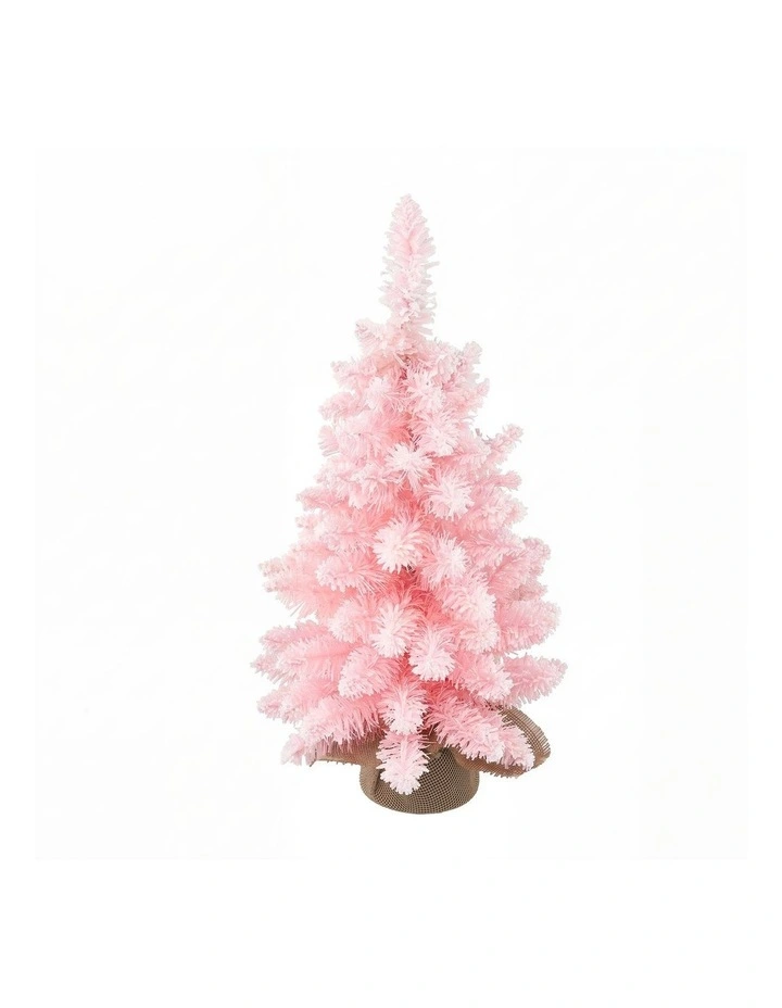 Jingle Jollys 60cm Flocked Pink Christmas Tree Mini Tabletop Xmas Tree image 3