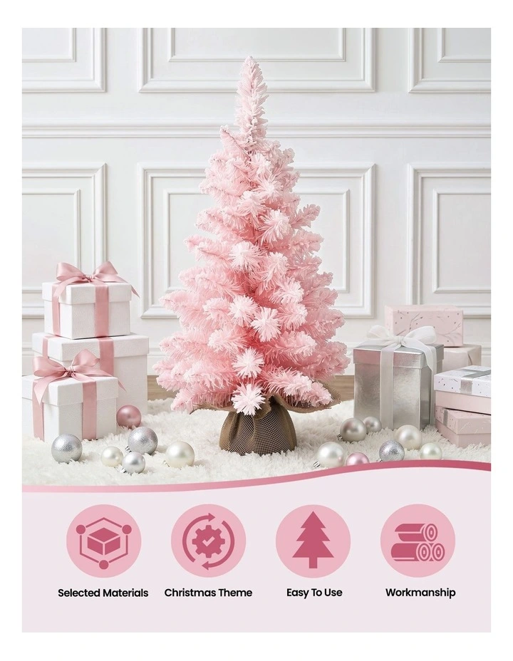 Jingle Jollys 60cm Flocked Pink Christmas Tree Mini Tabletop Xmas Tree image 4