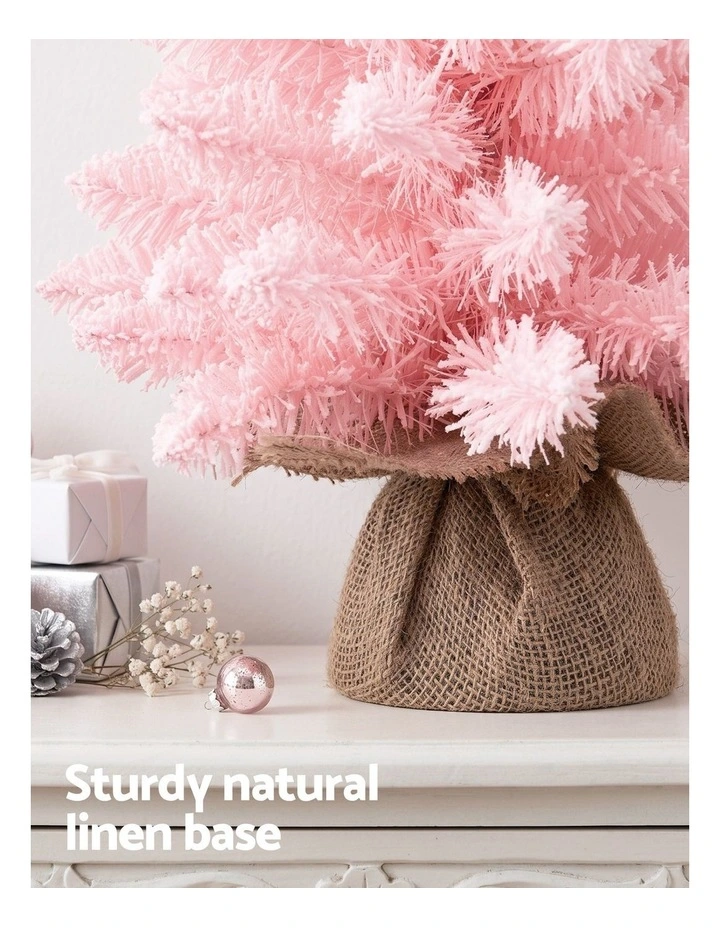 Jingle Jollys 60cm Flocked Pink Christmas Tree Mini Tabletop Xmas Tree image 5