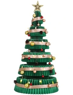 Jingle Jollys Paper Christmas Tree 111CM w/ Star Topper LEDs Xmas Decorations Kit Home Office Green