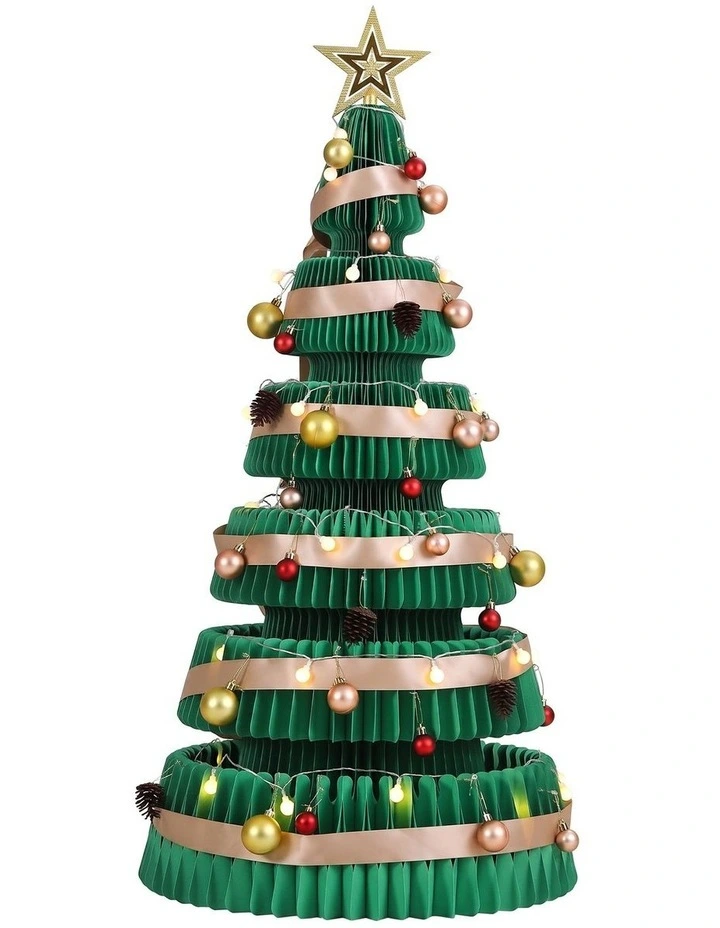 Jingle Jollys Paper Christmas Tree 111CM w/ Star Topper LEDs Xmas Decorations Kit Home Office Green image 1