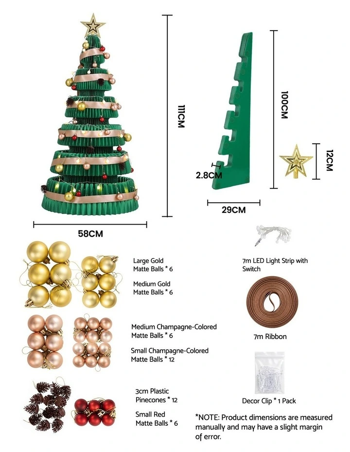 Jingle Jollys Paper Christmas Tree 111CM w/ Star Topper LEDs Xmas Decorations Kit Home Office Green image 2