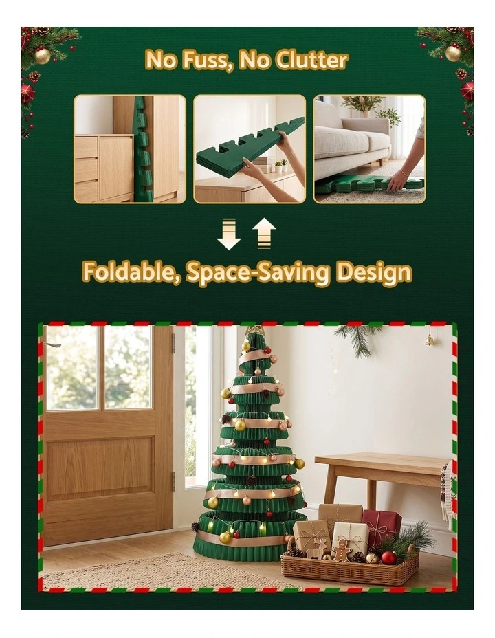 Jingle Jollys Paper Christmas Tree 111CM w/ Star Topper LEDs Xmas Decorations Kit Home Office Green image 4