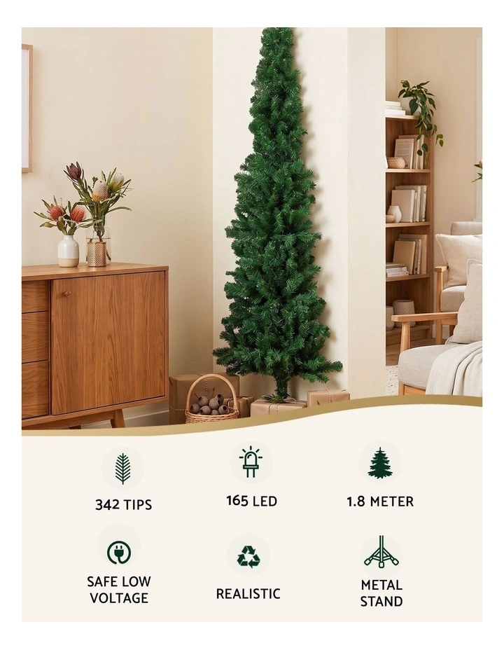 Jingle Jollys 1.8m Pre-Lit Christmas Tree Slim Pencil Xmas Tree Corner Tree image 4