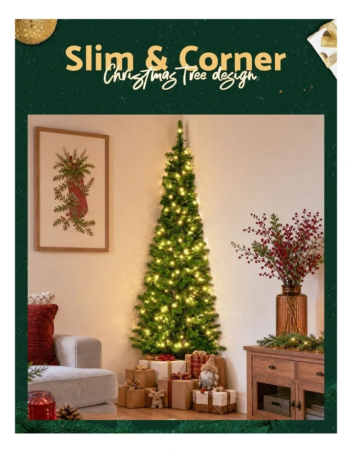 Jingle Jollys 1.8m Pre-Lit Christmas Tree Slim Pencil Xmas Tree Corner Tree image 5