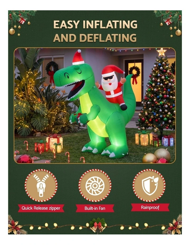 Jingle Jollys Christmas Inflatable Dinosaur 2.5M Illuminated Decorations image 5