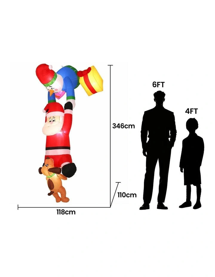 Jingle Jollys Christmas Inflatable Climbing Santa 3.5M Height LED Decorations Illuminated image 2