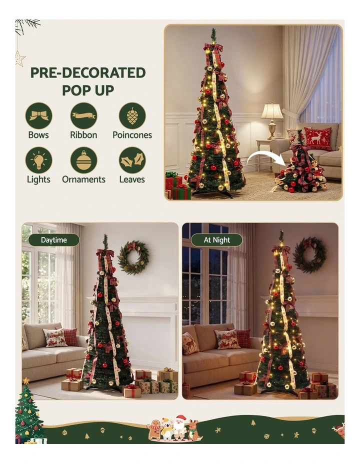 Jingle Jollys Pop Up Christmas Tree Pre Decorated Artificial Christmas Tree 197cm image 4