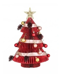 Jingle Jollys Paper Christmas Tree 47CM w/ Star Topper Xmas Decoration Tabletop Red DIY Ornament Set