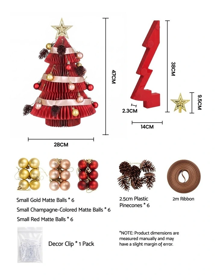 Jingle Jollys Paper Christmas Tree 47CM w/ Star Topper Xmas Decoration Tabletop Red DIY Ornament Set image 2