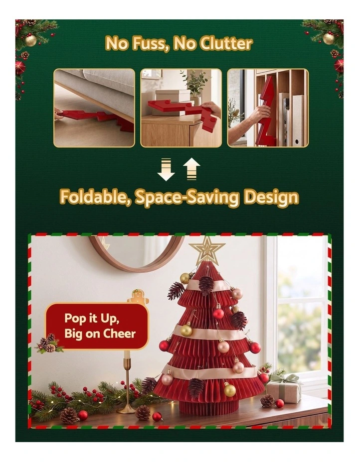 Jingle Jollys Paper Christmas Tree 47CM w/ Star Topper Xmas Decoration Tabletop Red DIY Ornament Set image 4