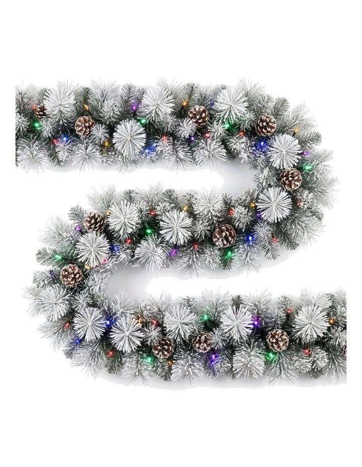 Christabelle 2.74m Alpine Snow Christmas Garland Pre Lit Multi Function LED Timer Flocked Pine Cones image 1