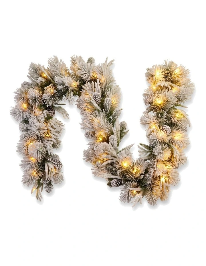 Christabelle 2.74m Alpine Snow Christmas Garland Pre Lit Multi Function LED Timer Flocked Pine Cones image 2