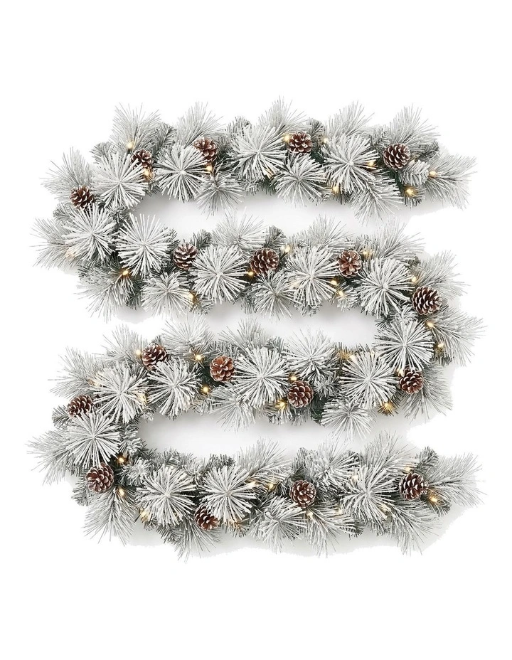 Christabelle 2.74m Alpine Snow Christmas Garland Pre Lit Multi Function LED Timer Flocked Pine Cones image 3