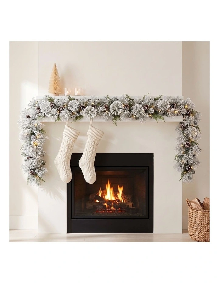 Christabelle 2.74m Alpine Snow Christmas Garland Pre Lit Multi Function LED Timer Flocked Pine Cones image 5