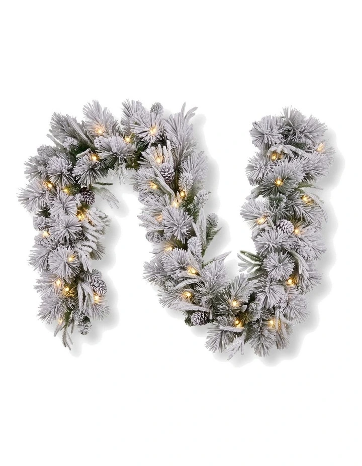 Christabelle 2.74m Alpine Snow Christmas Garland Pre Lit Multi Function LED Timer Flocked Pine Cones image 7