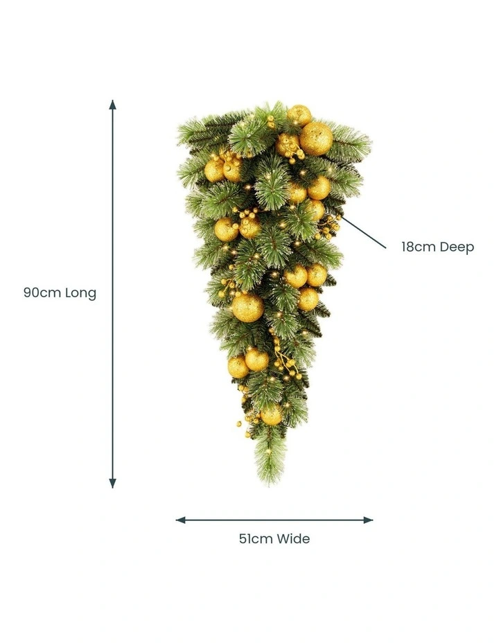 Christabelle 90cm Gold Christmas Teardrop Wreath Pre Lit Warm White LED Timer Door Decoration image 3