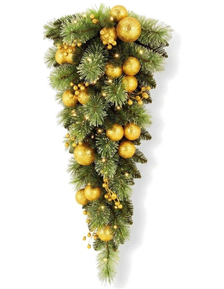 Christabelle 90cm Gold Christmas Teardrop Wreath Pre Lit Warm White LED Timer Door Decoration image 4