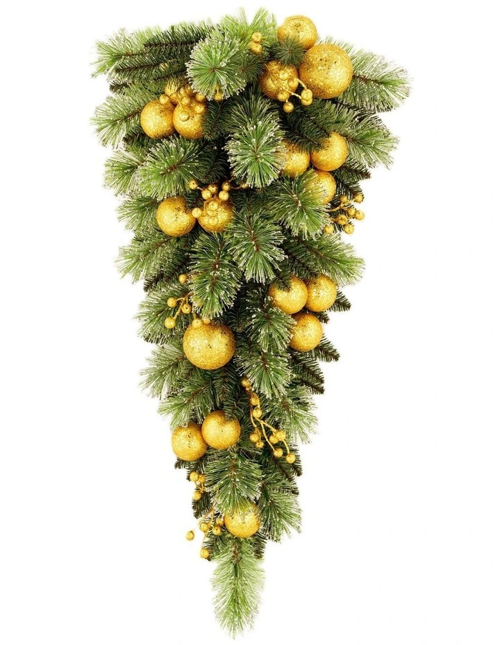 Christabelle 90cm Gold Christmas Teardrop Wreath Pre Lit Warm White LED Timer Door Decoration image 5