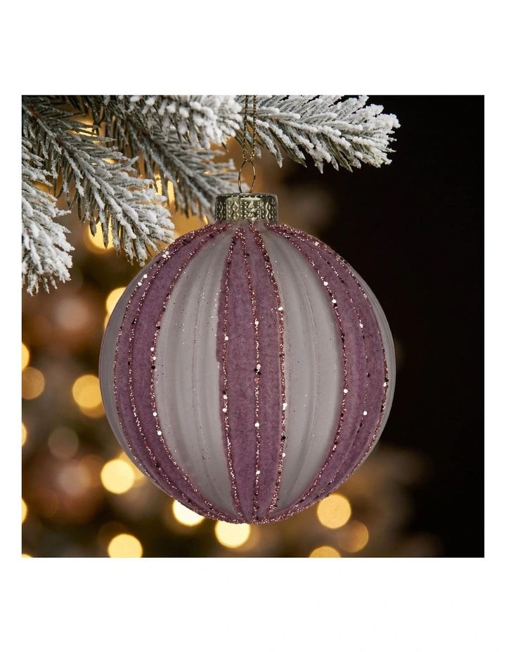 Christabelle 6 Dusty Pink Glass Christmas Baubles White Striped 8cm Xmas Tree Decorations image 5