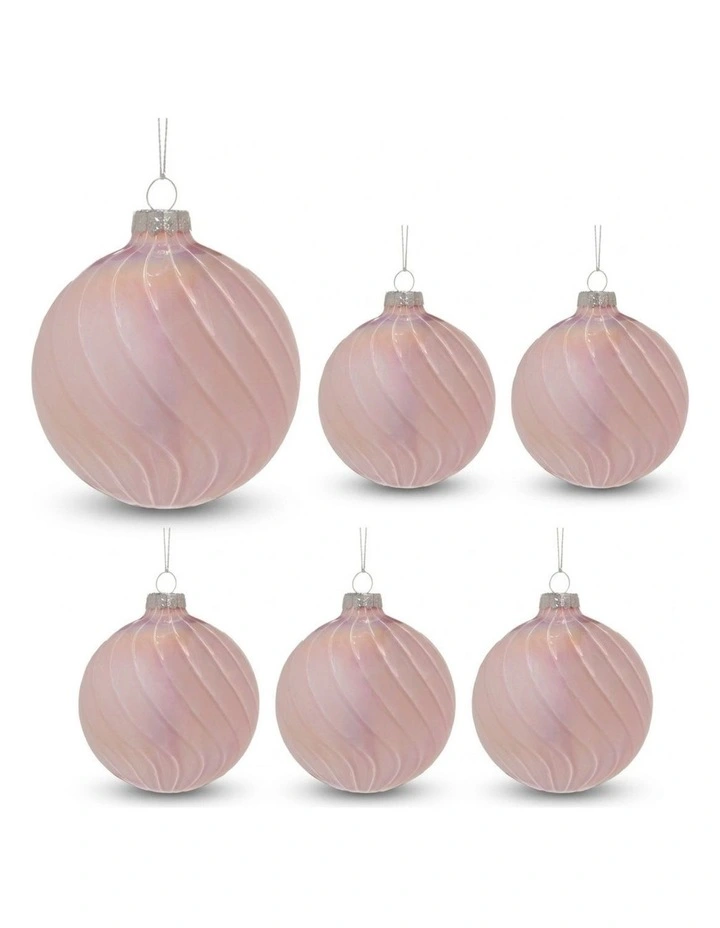 Christabelle 6 Pink Glass Christmas Baubles Gloss Textured 8cm Xmas Decorations Hanging Ornaments image 1
