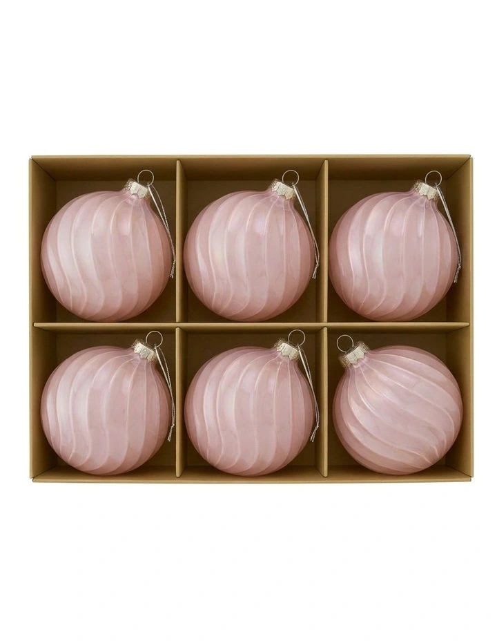 Christabelle 6 Pink Glass Christmas Baubles Gloss Textured 8cm Xmas Decorations Hanging Ornaments image 3