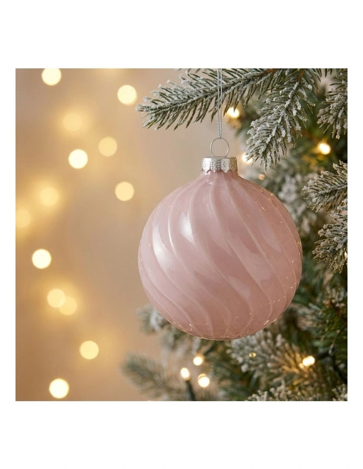 Christabelle 6 Pink Glass Christmas Baubles Gloss Textured 8cm Xmas Decorations Hanging Ornaments image 4