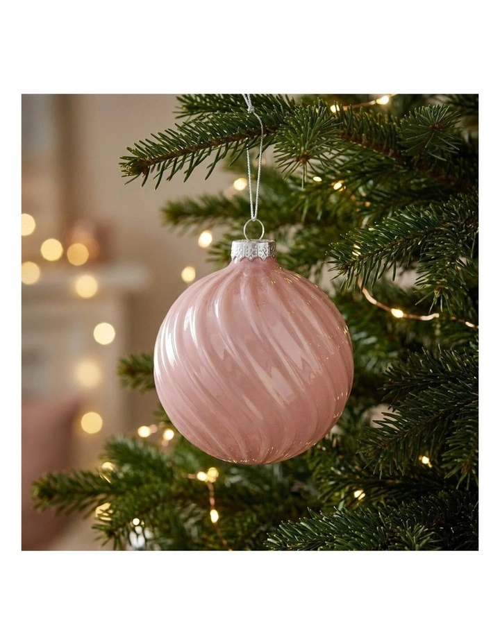 Christabelle 6 Pink Glass Christmas Baubles Gloss Textured 8cm Xmas Decorations Hanging Ornaments image 5