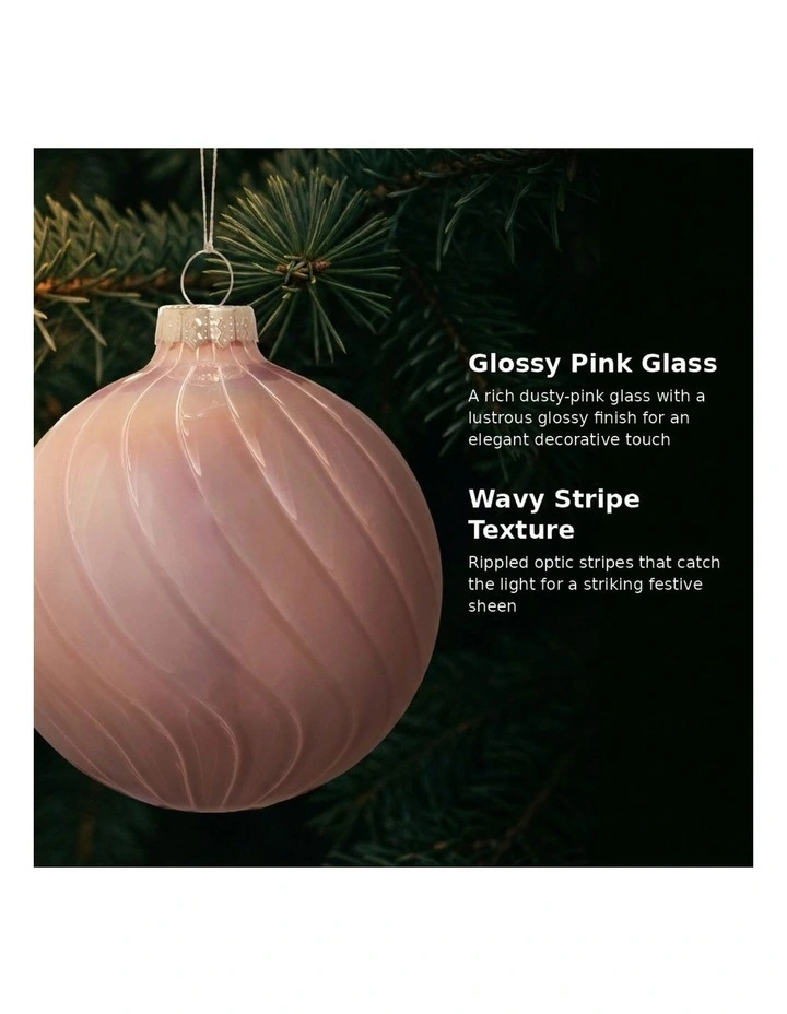 Christabelle 6 Pink Glass Christmas Baubles Gloss Textured 8cm Xmas Decorations Hanging Ornaments image 7