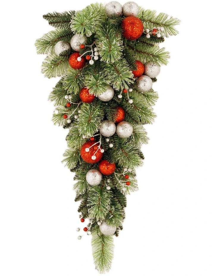 Christabelle 90cm Jingle Bells Christmas Teardrop Wreath Pre Lit Warm White LED Baubles Decoration image 4