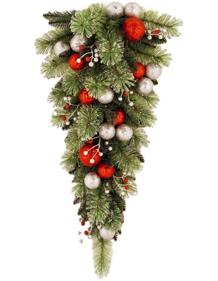 Christabelle 90cm Jingle Bells Christmas Teardrop Wreath Pre Lit Warm White LED Baubles Decoration image 5