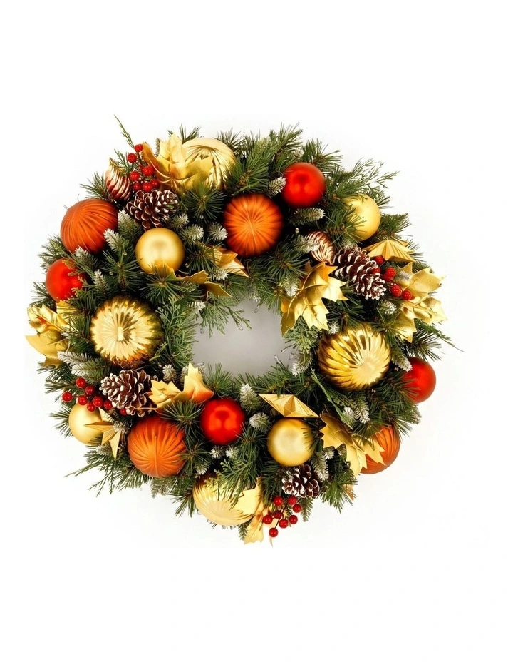 Christabelle 61cm Timeless Elegance Christmas Wreath Pre Lit Multi Function LED Gold Red Baubles image 4