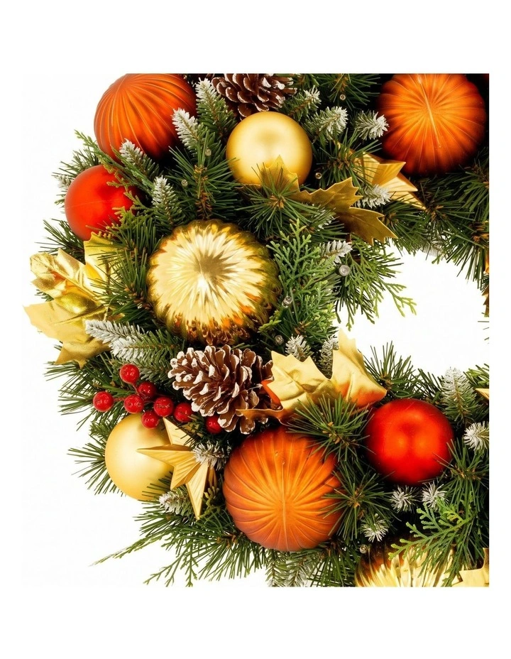 Christabelle 61cm Timeless Elegance Christmas Wreath Pre Lit Multi Function LED Gold Red Baubles image 6