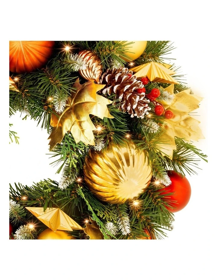 Christabelle 61cm Timeless Elegance Christmas Wreath Pre Lit Multi Function LED Gold Red Baubles image 7