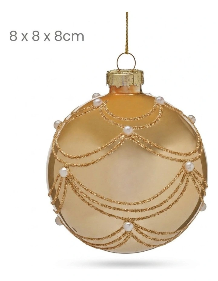 Christabelle 6 Champagne Glass Christmas Baubles Gold Swirl Pearl 8cm Xmas Tree Hanging Ornaments image 2
